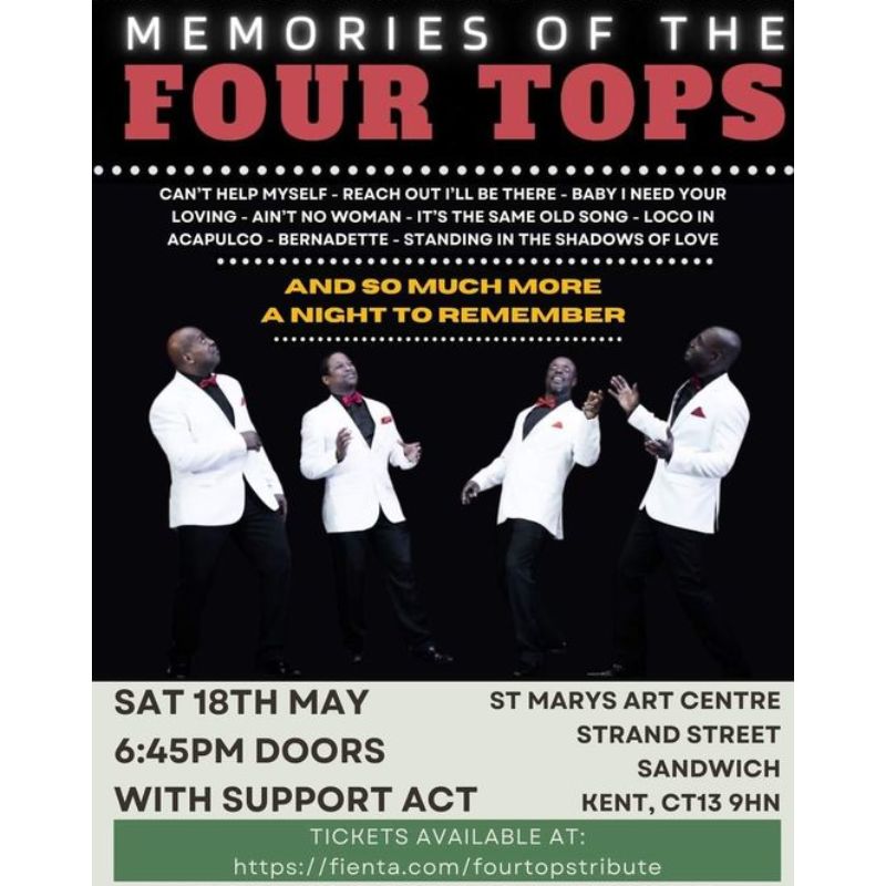 Image representing Memories of The Four Tops at St Marys Arts Centre - Four Tops Tribute Night from Sandwich Is Open